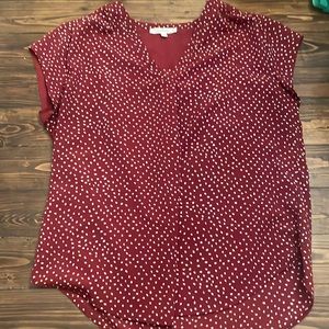 Cap sleeve lightweight red & white polka dot blouse